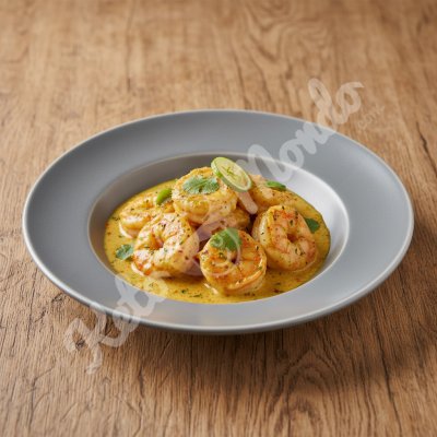 Crevettes sautées au lait de coco et curry
