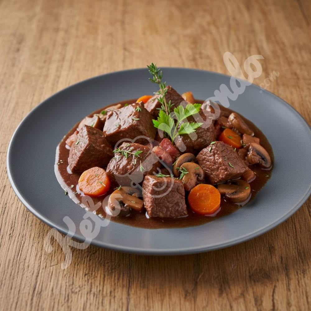 Keto beef bourguignon with root vegetables