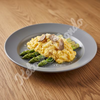 oeufs brouillés à la truffe et asperges