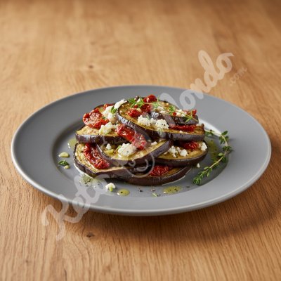Eggplant Tian with feta and candied tomatoes