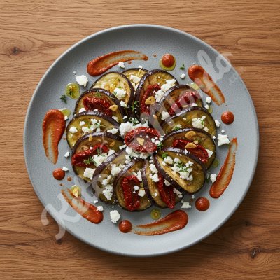 Eggplant Tian with feta and candied tomatoes