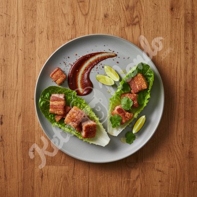 Crispy pork carnitas in lettuce leaves