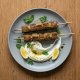 Lamb skewers with za'atar, labneh and lemon