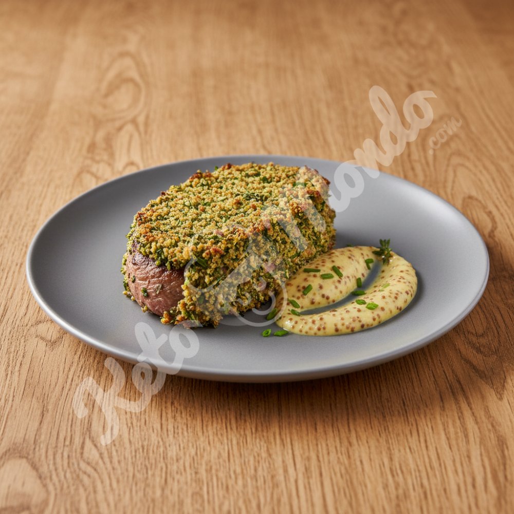Filet mignon in a herb crust, cream mustard sauce