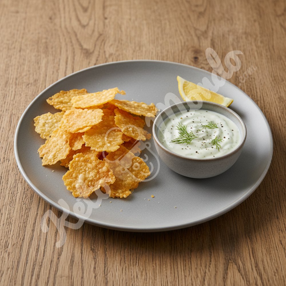 Crispy parmesan chips & yogurt-dill dip