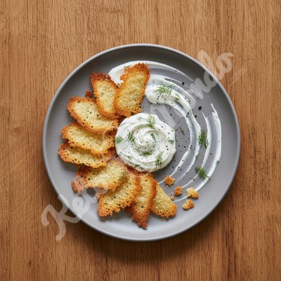 Crispy parmesan chips & yogurt-dill dip
