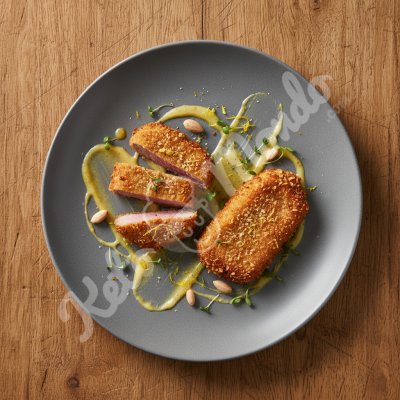 Breaded escalope with almonds and lemon zest