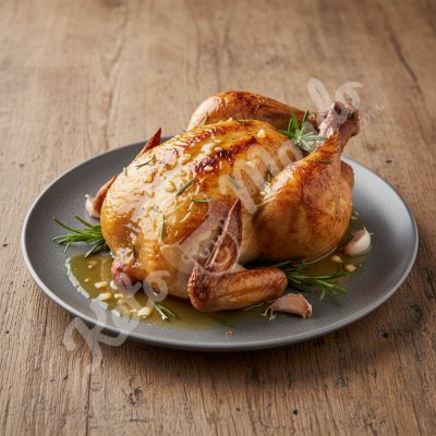 Poulet rôti au romarin et beurre à l'ail