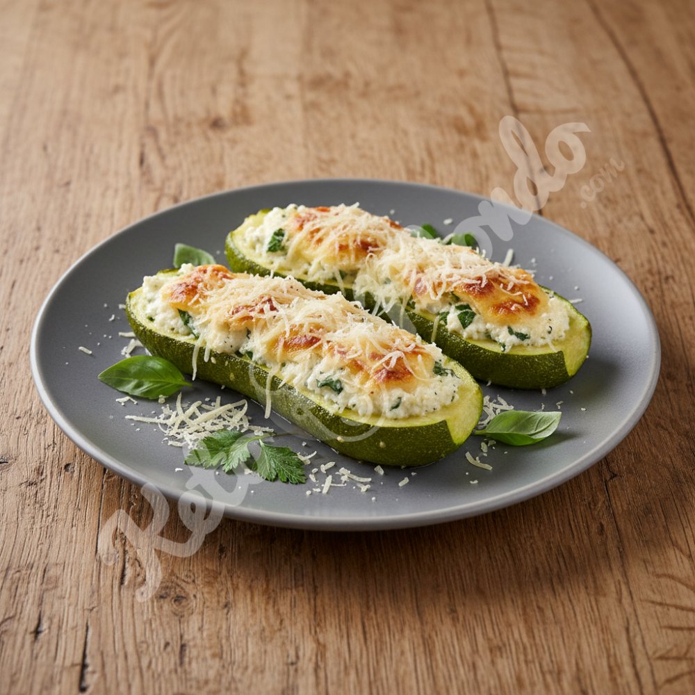 Zucchini stuffed with cheese and herbs