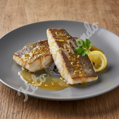 Pan-fried sea bass steak, browned butter and lemon