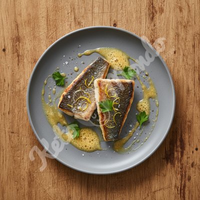 Pan-fried sea bass steak, browned butter and lemon