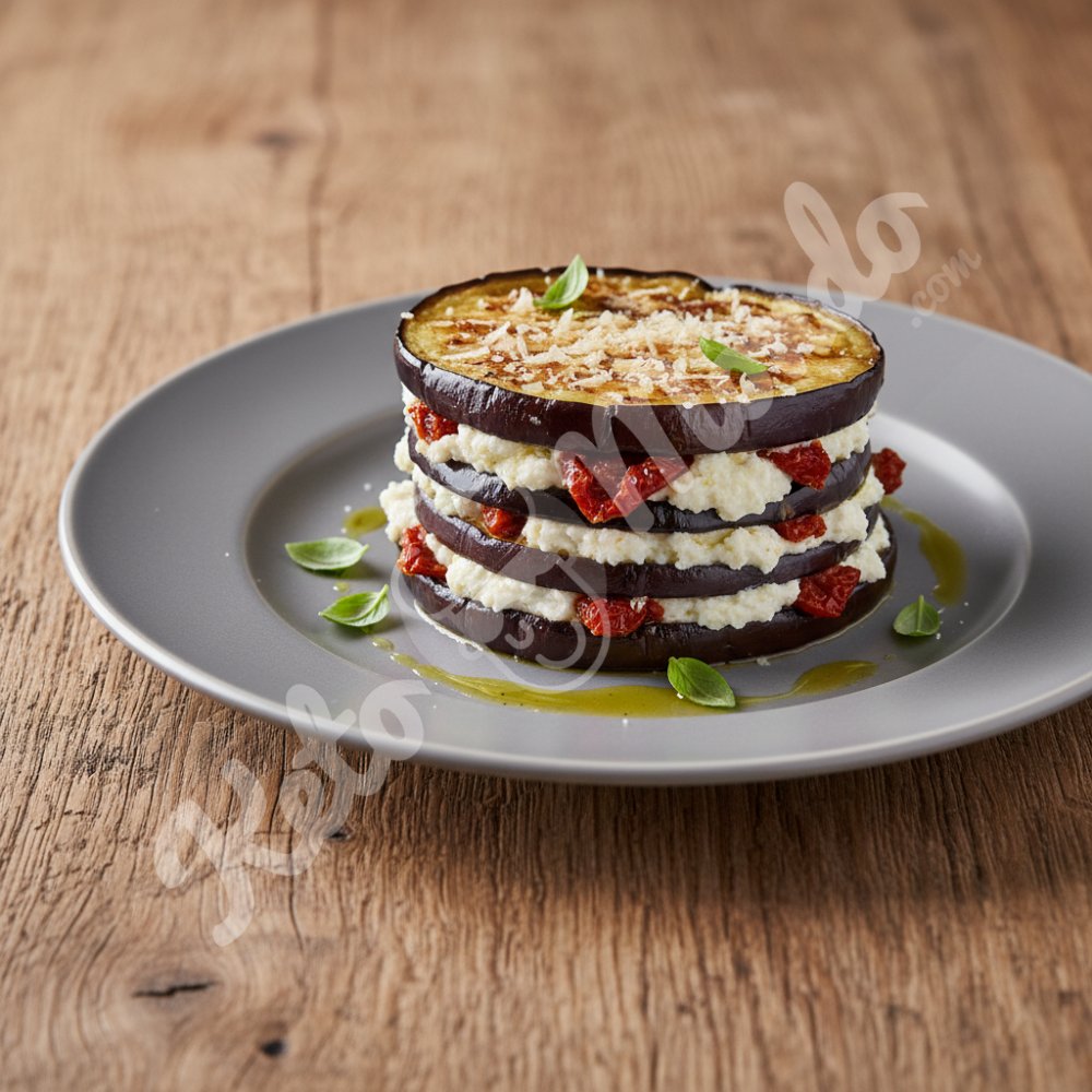 Eggplant mille-feuille with ricotta and sun-dried tomatoes