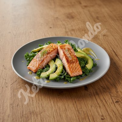 Kale, grilled salmon and avocado salad