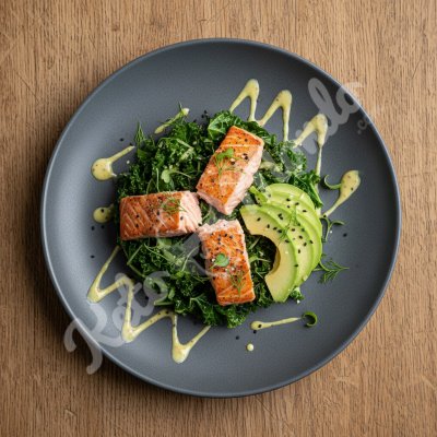 Kale, grilled salmon and avocado salad