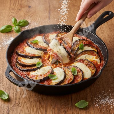 Parmigiana légère aux aubergines ricotta fumée et coulis basilic citron