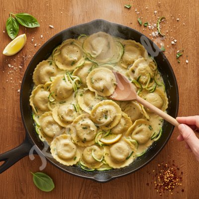 Zucchini ravioli filled with ricotta lemon spices