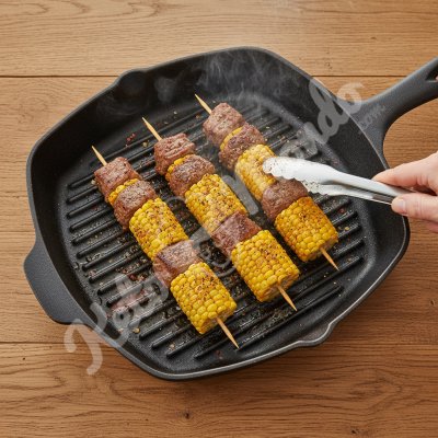 Brochettes épicéees de boeuf et mais grille