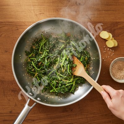 Chou frise sauce sesame gingembre